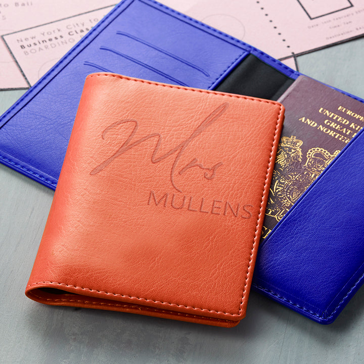 Personalised Couples Script Passport Covers
