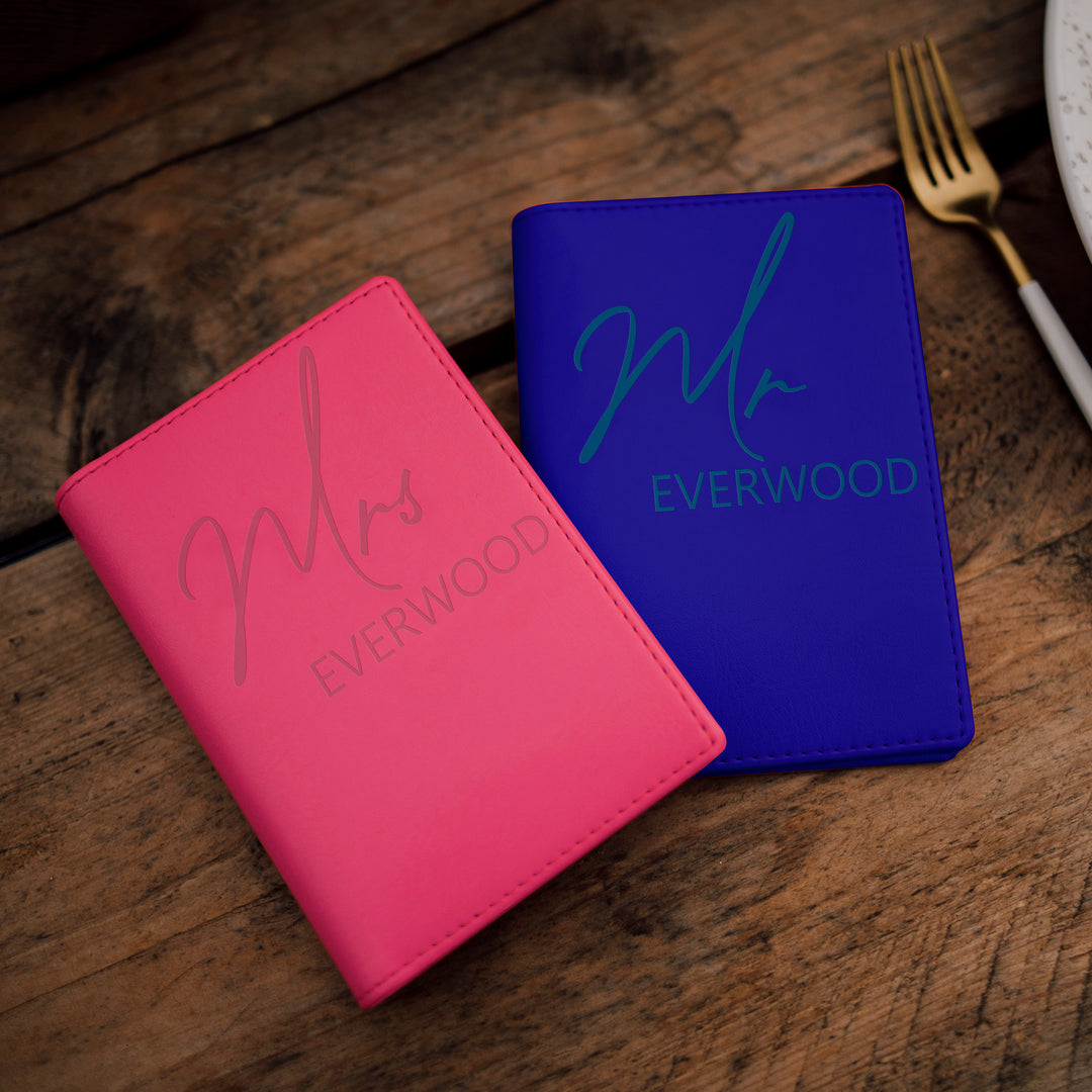 Personalised Couples Script Passport Covers