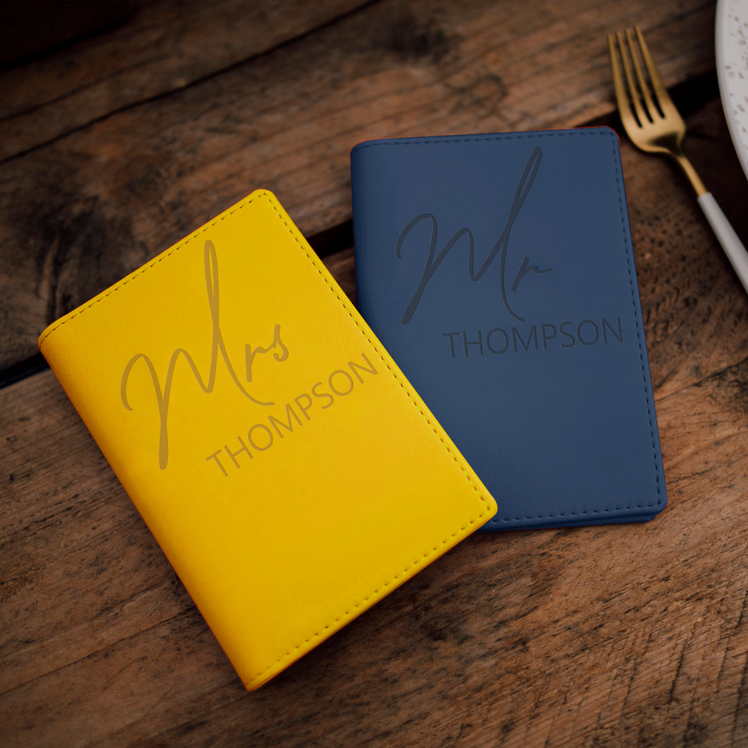 Personalised Couples Script Passport Covers