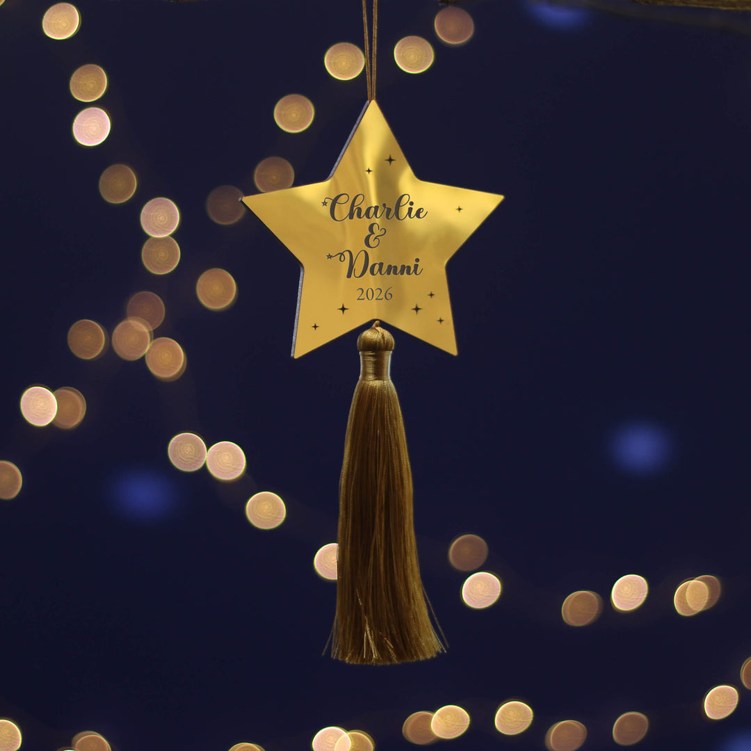 Personalised Golden Star Christmas Tree Decoration for Couples