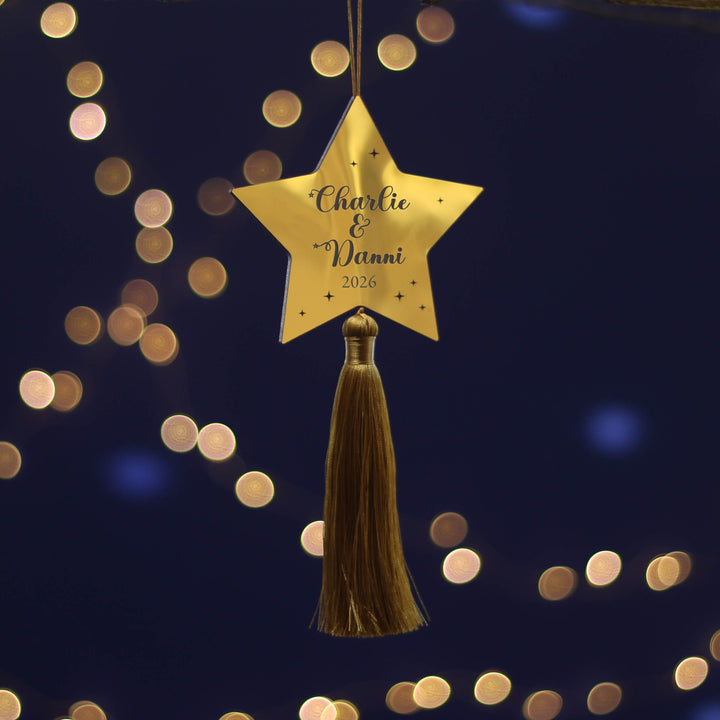 Personalised Golden Star Christmas Tree Decoration for Couples