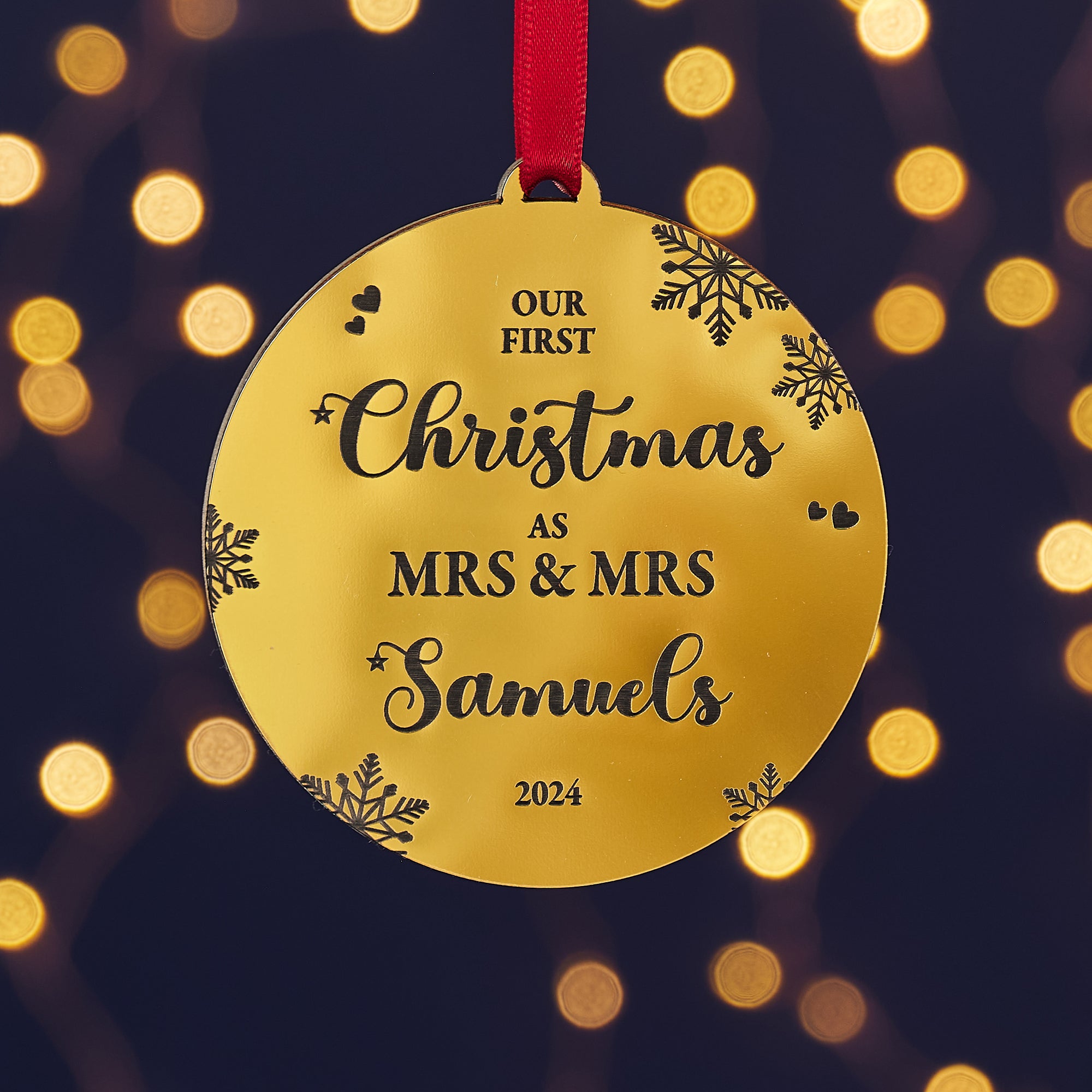 First Christmas Married Couple Gold Or Silver Tree Decoration