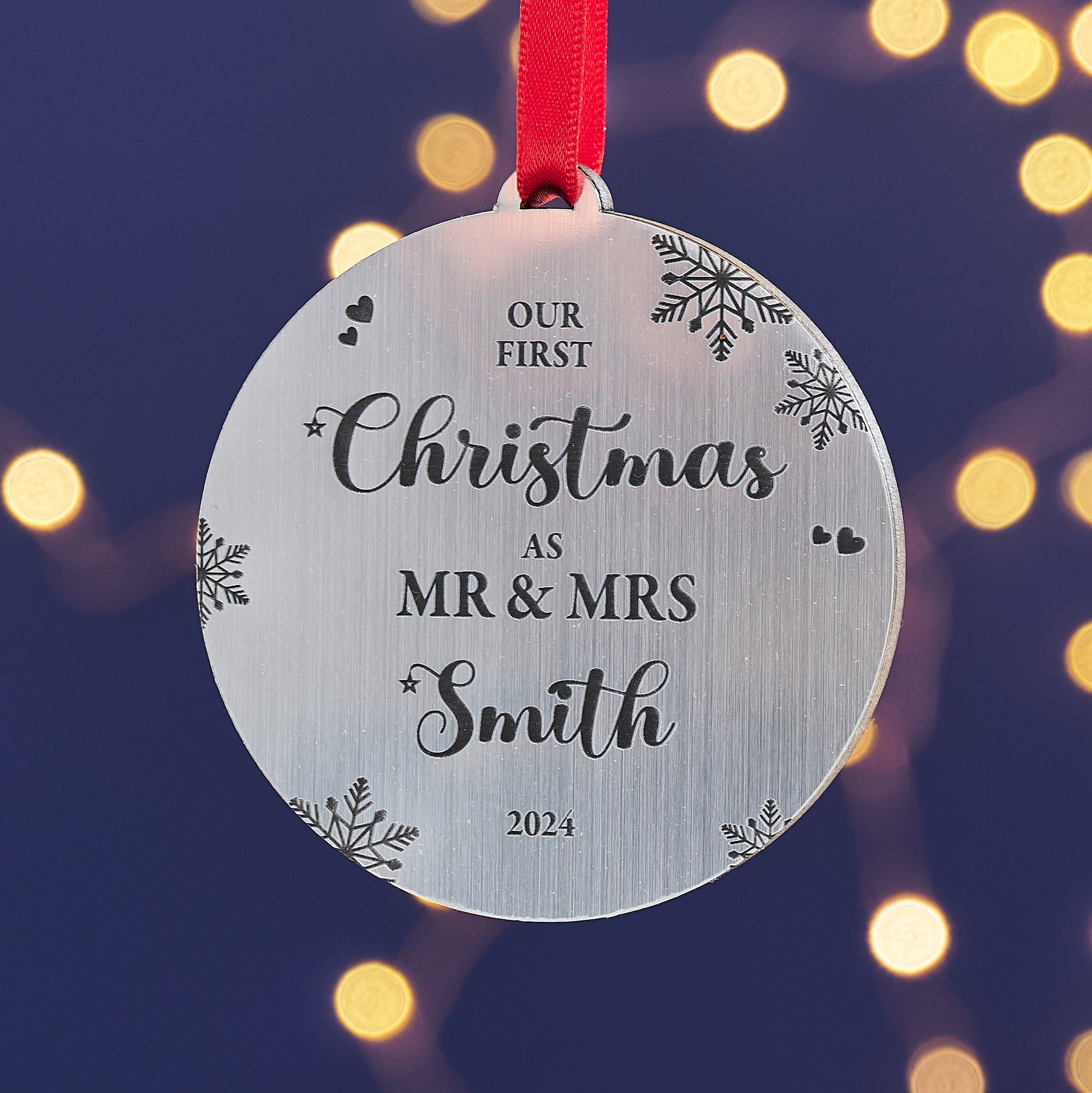 First Christmas Married Couple Gold Or Silver Tree Decoration