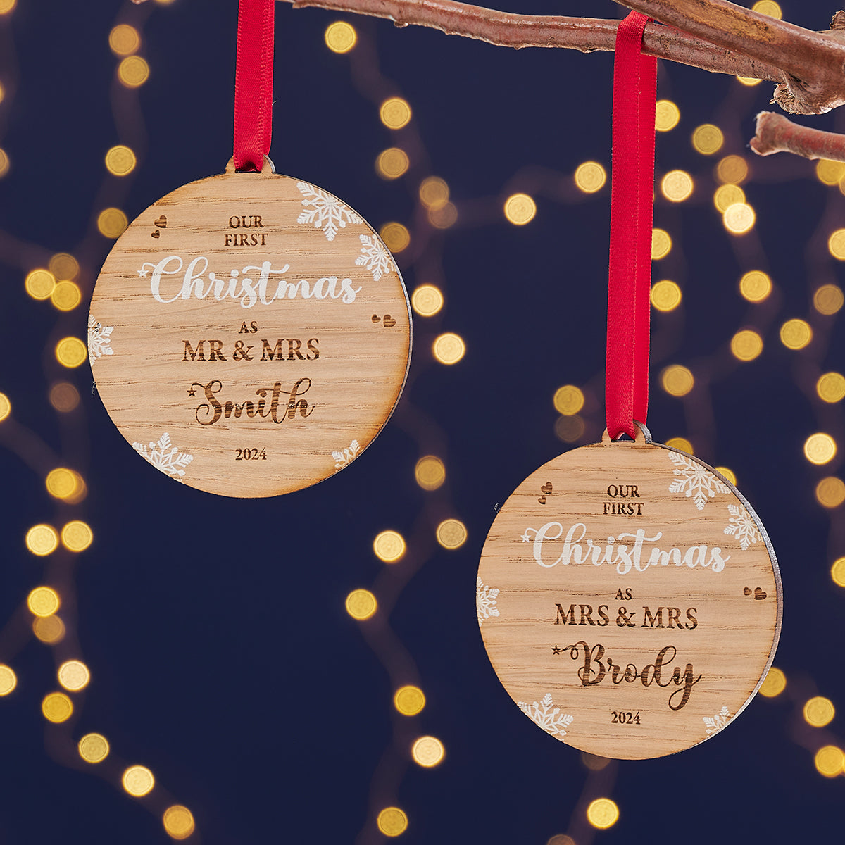 First Christmas Married Couple Wooden Tree Decoration