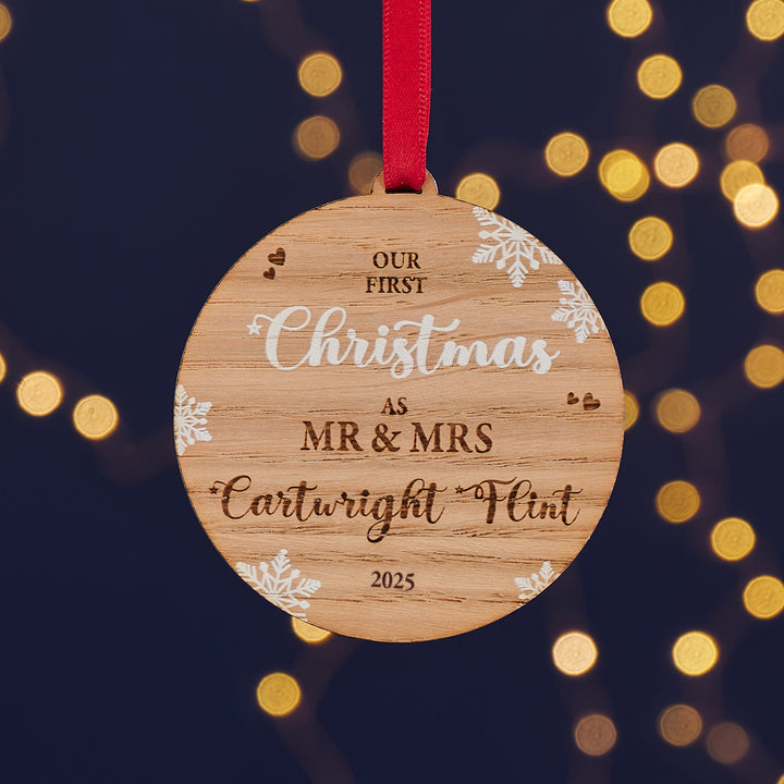Engraved couple’s Christmas decoration – Mr & Mrs, Mr & Mr, or Mrs & Mrs.