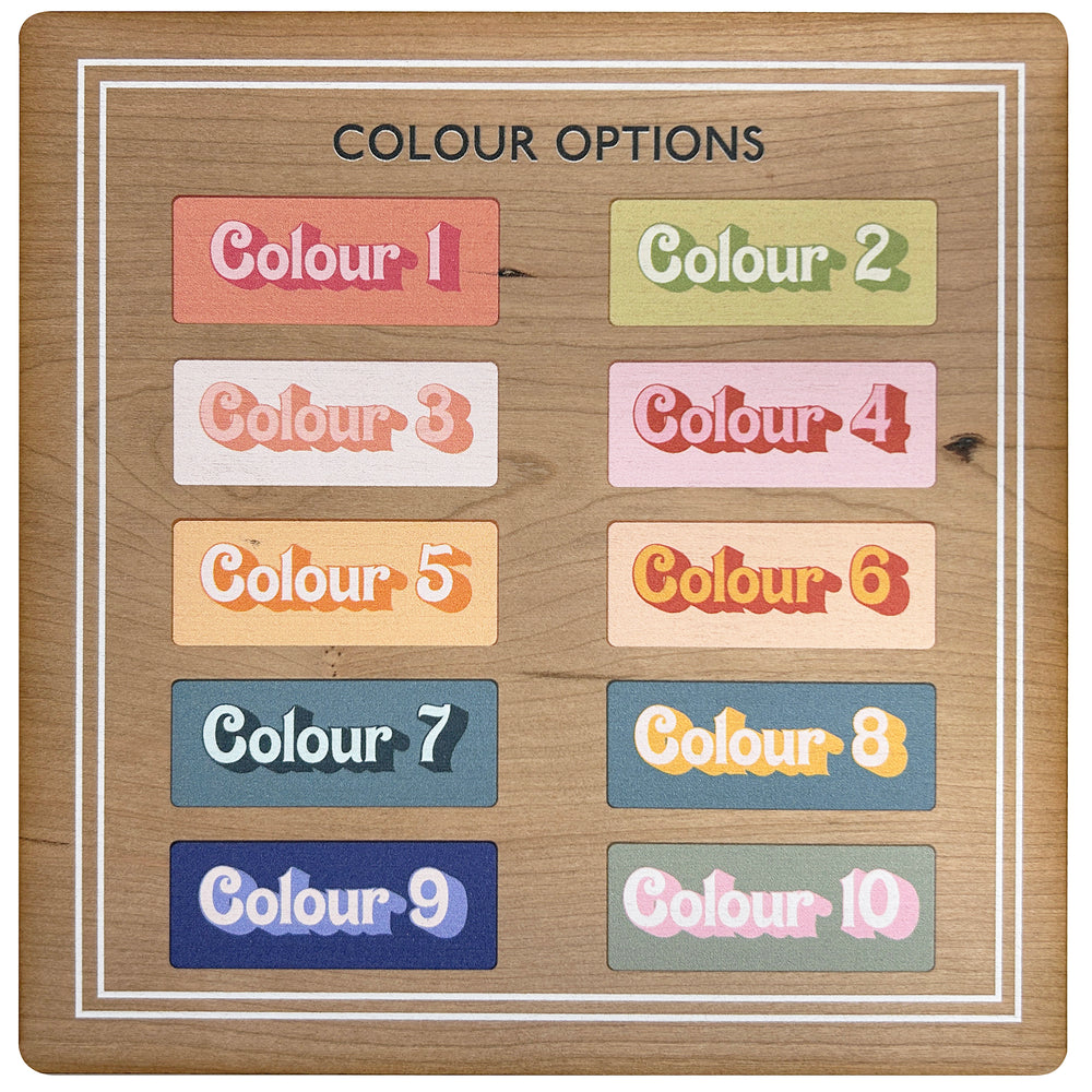 Colour chart on wood for the 'have a good day' wooden hallway print gift.