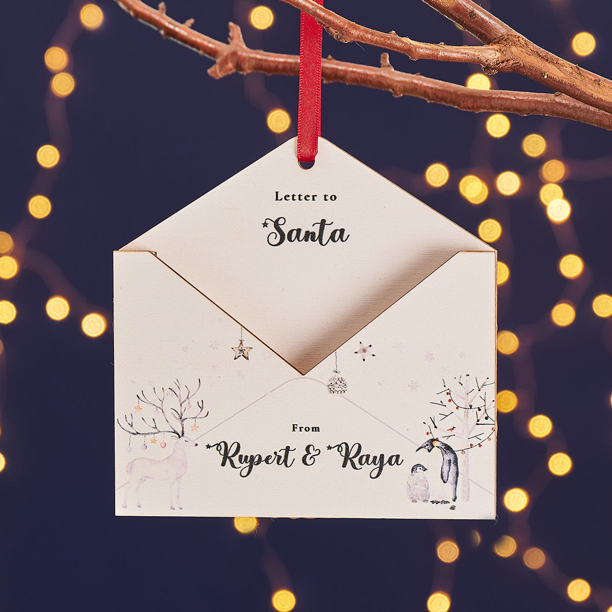 Illustrated Wooden Envelope Personalised Christmas Tree Decoration