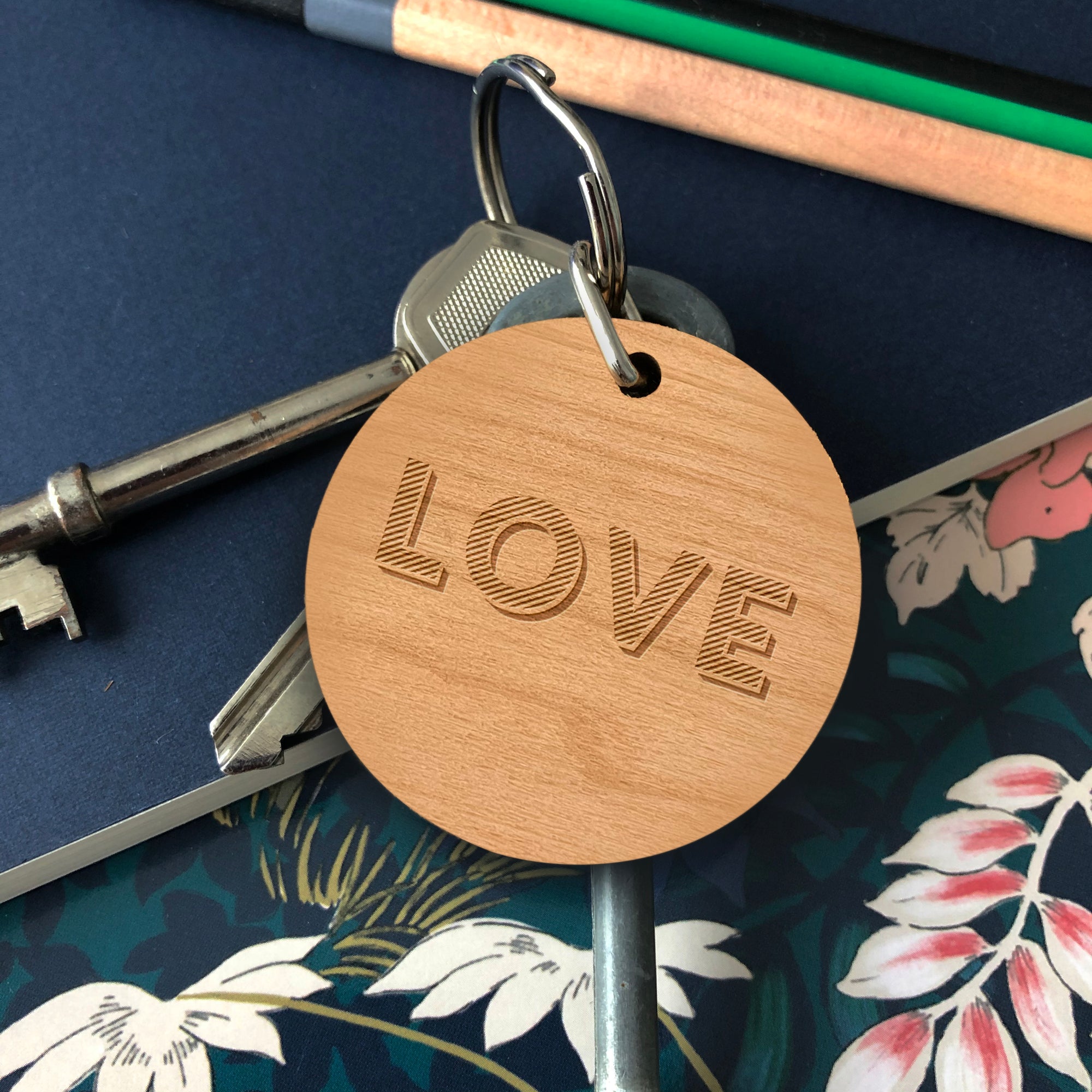 Personalised Love Wooden Key Ring