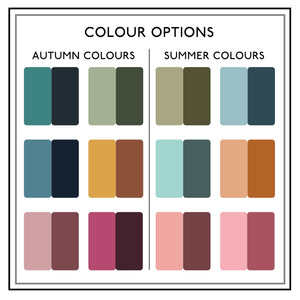 Colour swatch image showing the summer and autumn colours used
