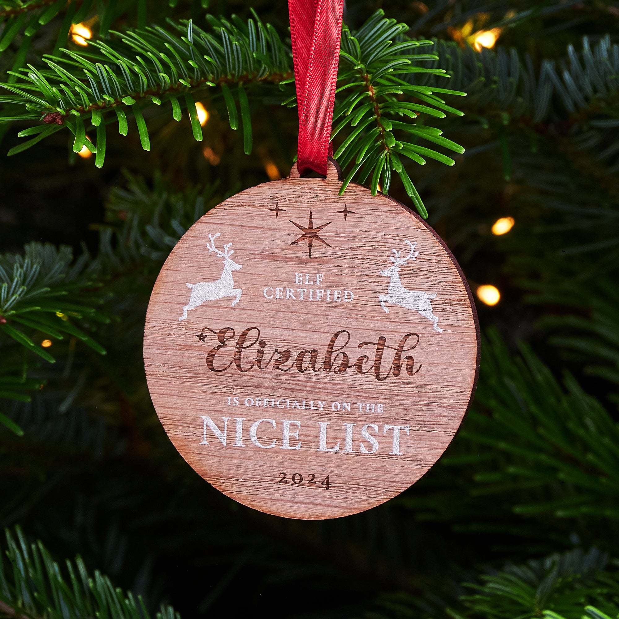 Wooden Personalised Nice List Christmas Bauble