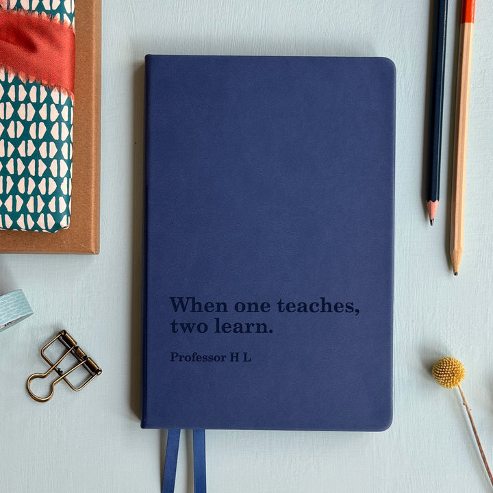Mid Blue teaching notebook perfect gift for teachers custom text funny words on pale blue background.
