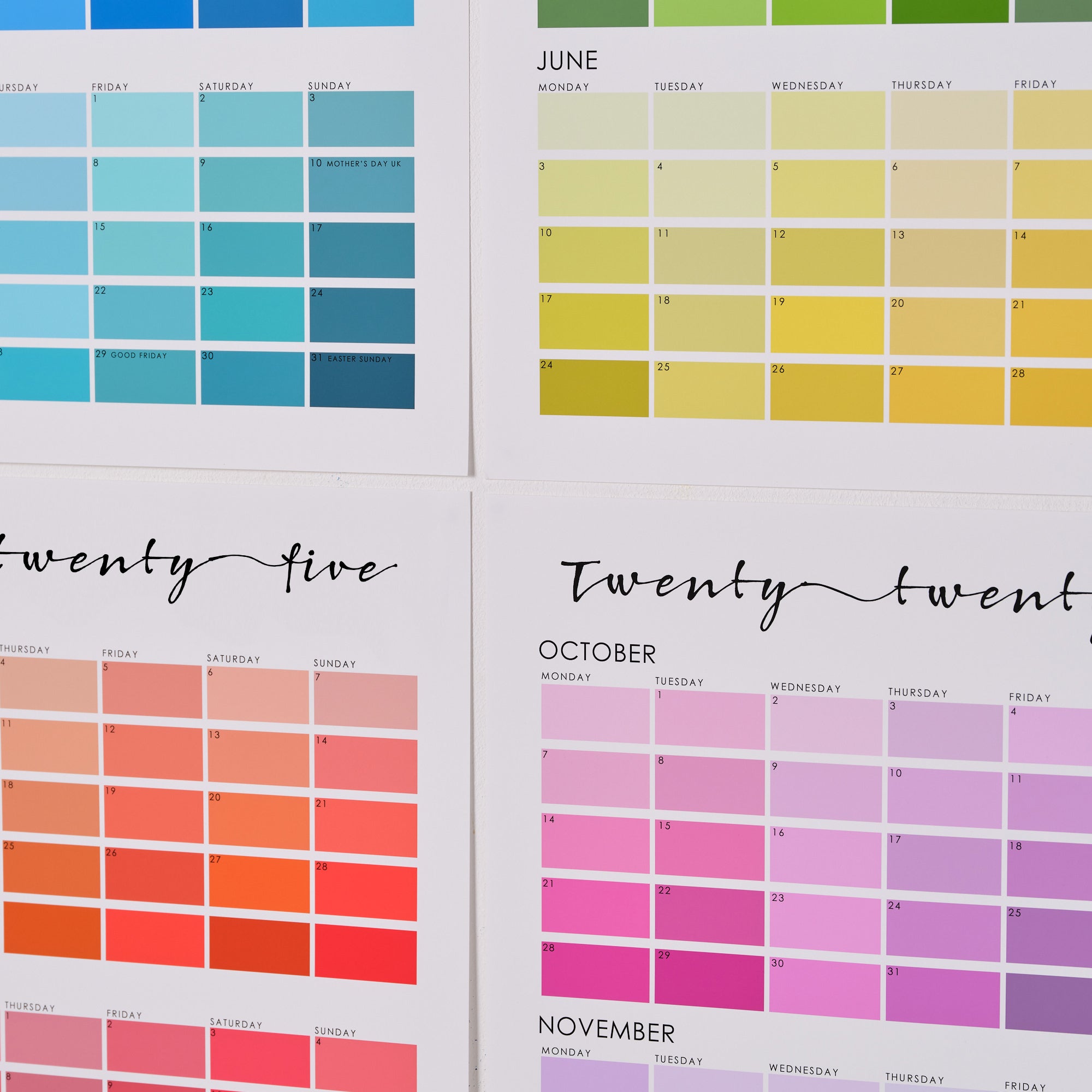 Paint Chip Colour Swatch Wall Planner Calendar