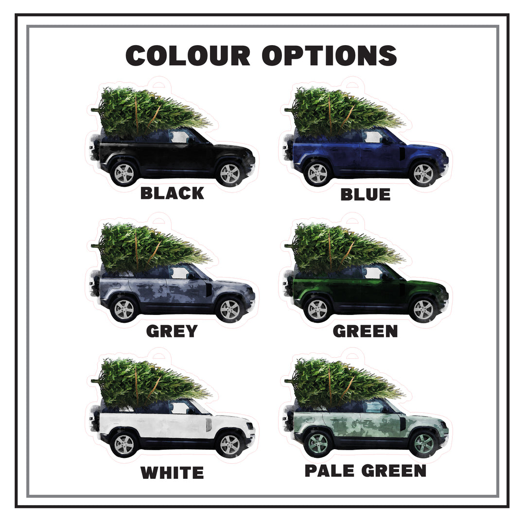 A list of the different colour options available, black, blue, grey, green, white, or pale green.