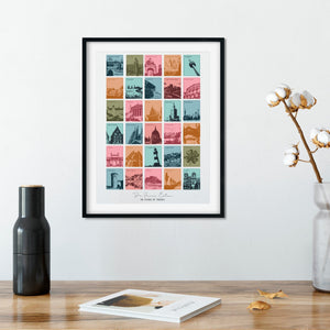30th Birthday or Anniversary Travel Memories Print in the summer colourway