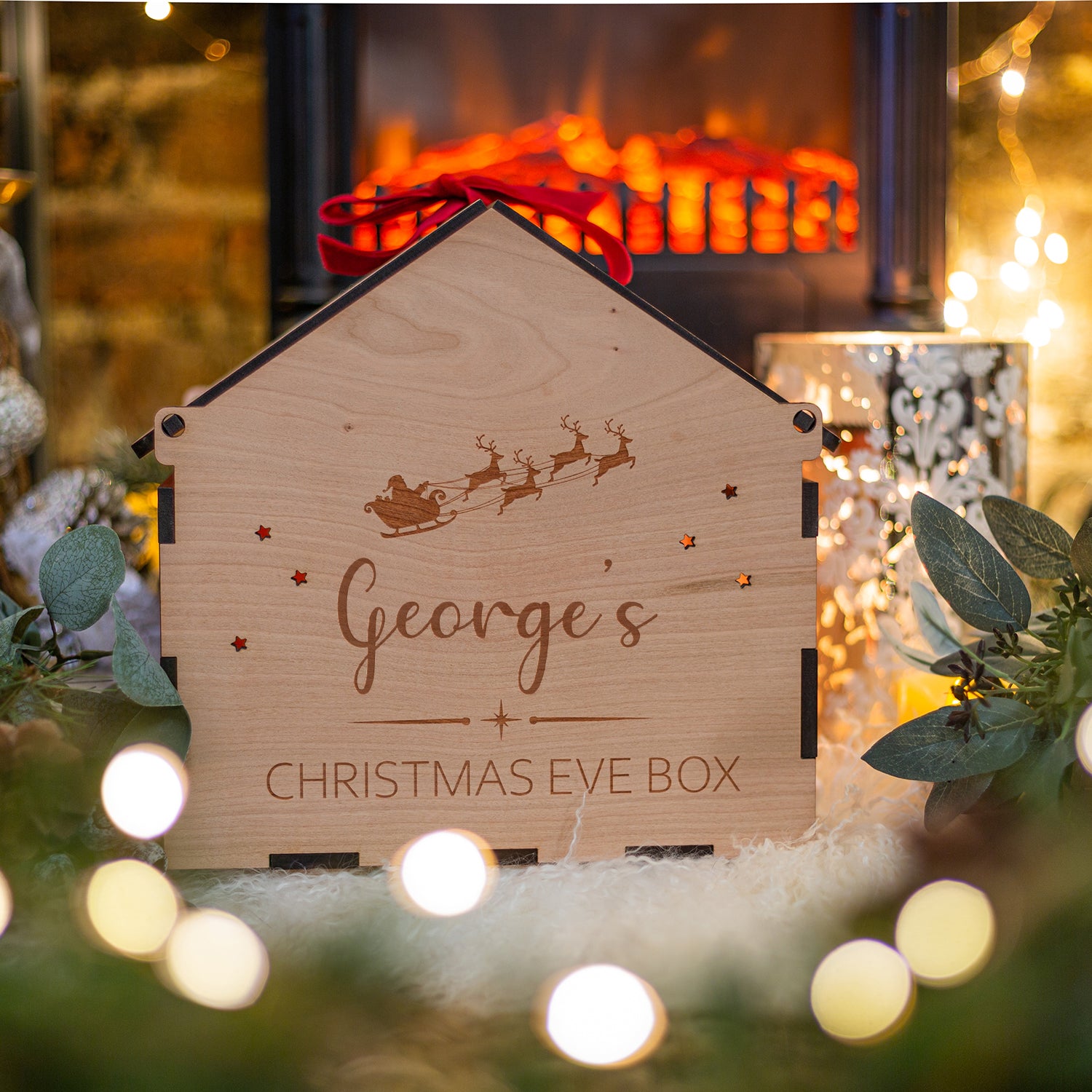 Personalised Wooden Christmas Eve Box House