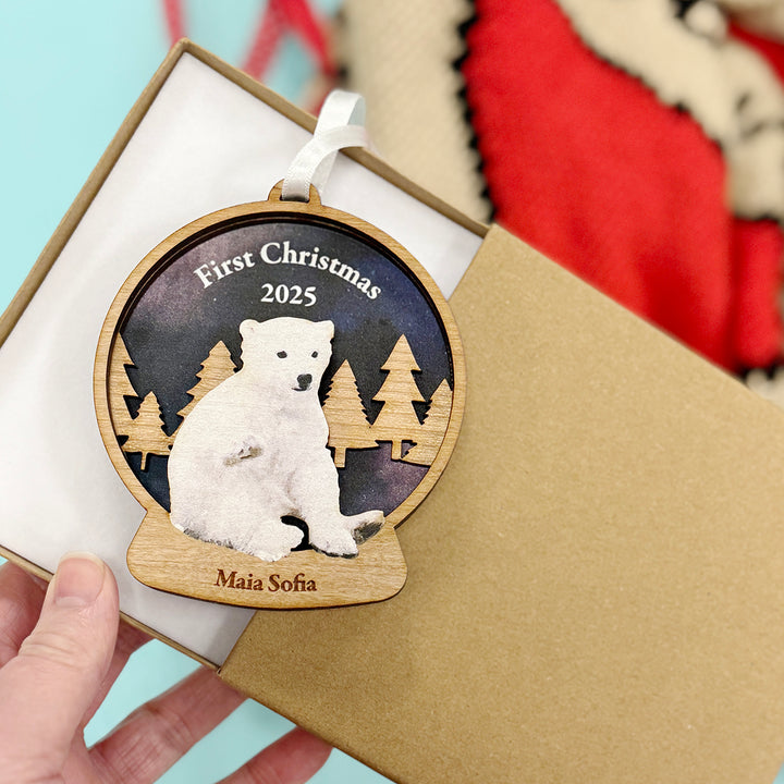 Heritage Polar Bear Snow Globe Christmas Decoration