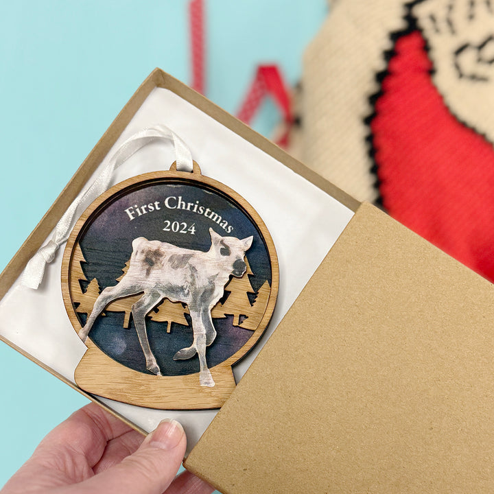 Heritage Baby Reindeer Snow Globe Baby's First Christmas Decoration