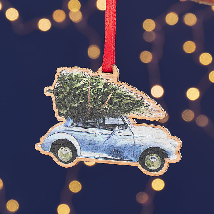 Vintage Morris Minor wooden Christmas decoration.