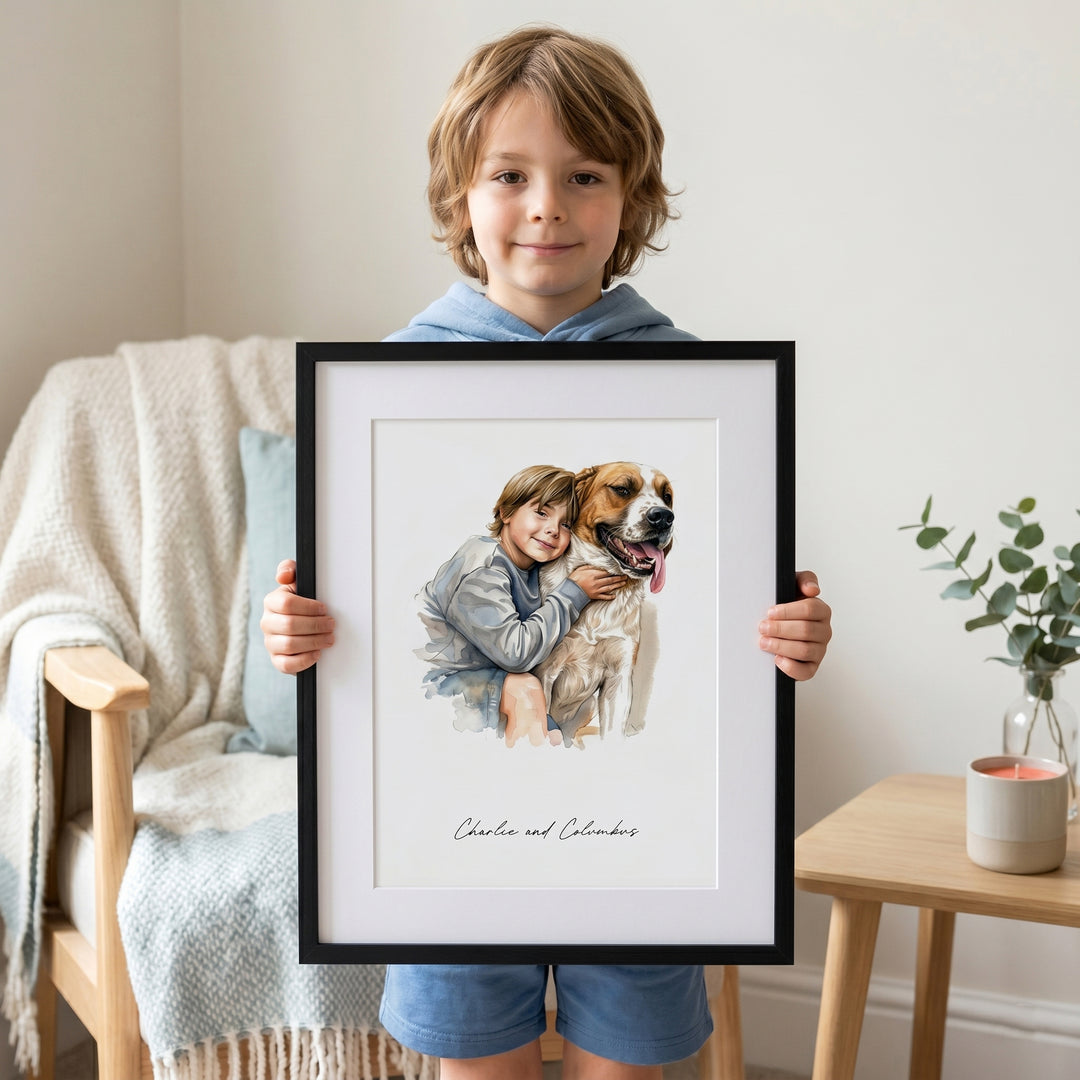 Custom Watercolour Illustrated Pet Print