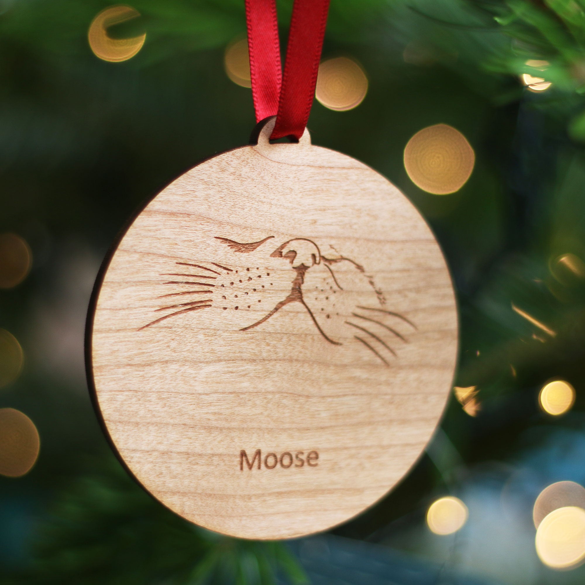 Personalised Wooden Cat Nose Christmas Tree Bauble