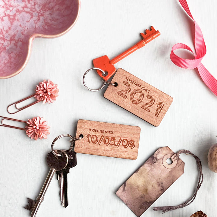 Couples Together Since Anniversary Wooden Keyring