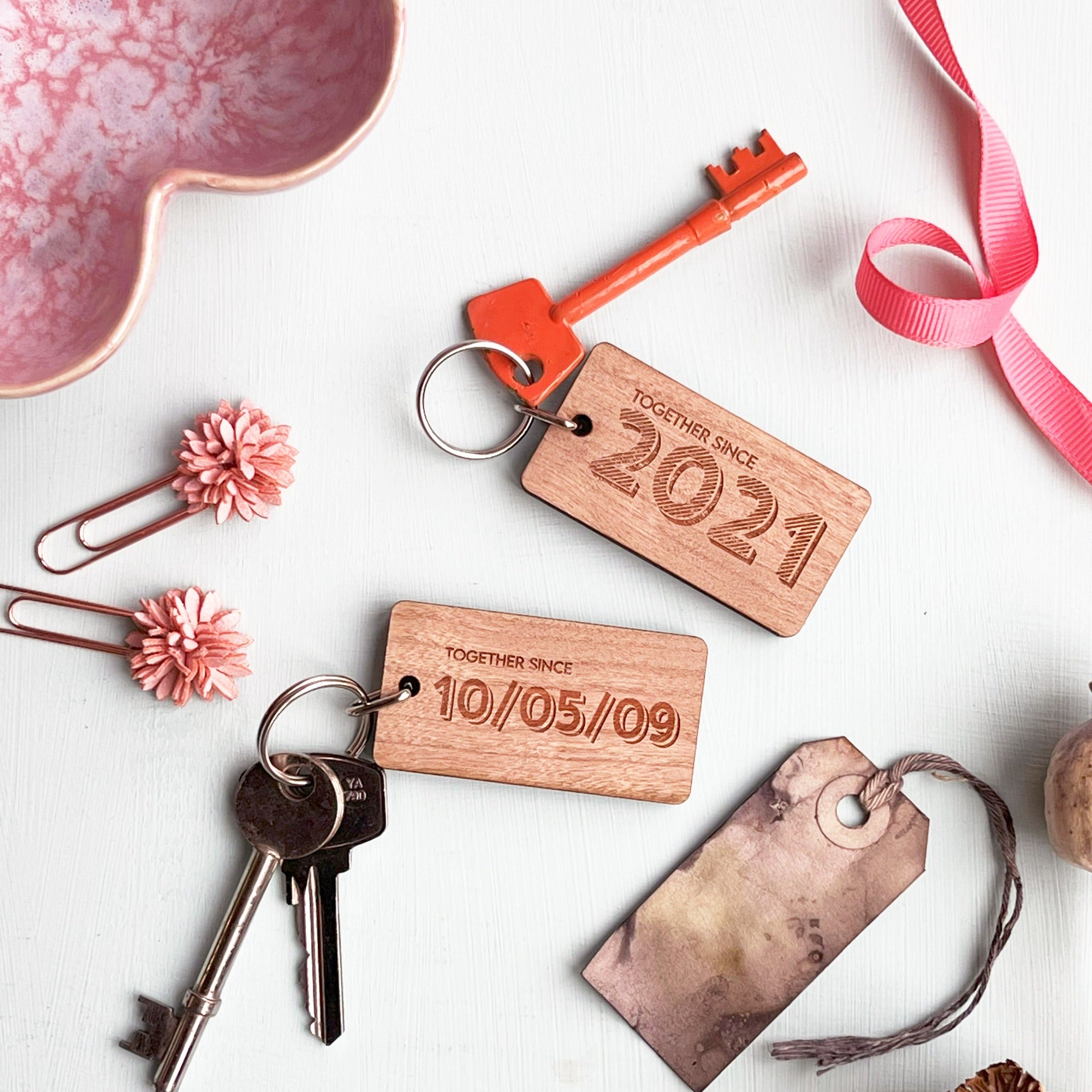 Couples Together Since Anniversary Wooden Keyring