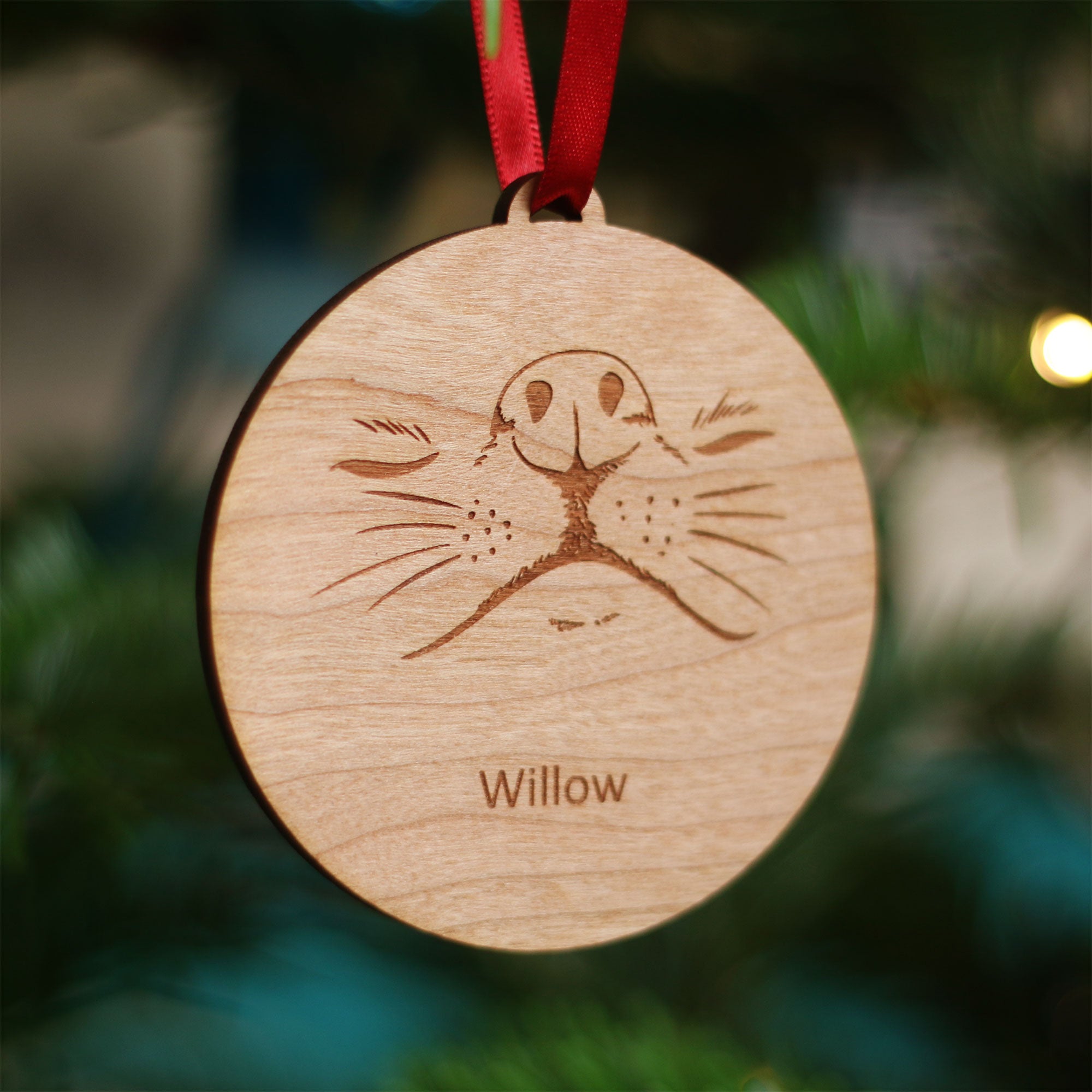 Personalised Wooden Dog Nose Christmas Tree Bauble
