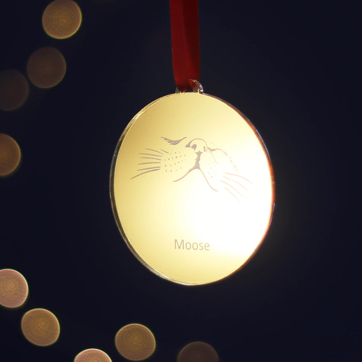 Mirrored gold acrylic Cat themed pet Christmas tree personalised bauble personalised decoration, commemorate a treasured lost pet gift custom pet name. 