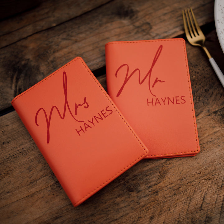 Personalised Couples Script Passport Covers