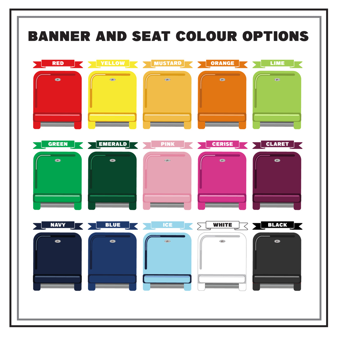 A list of the different available seat colours when ordering.