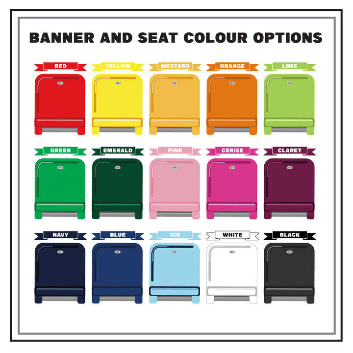 A list of the different available seat colours when ordering.