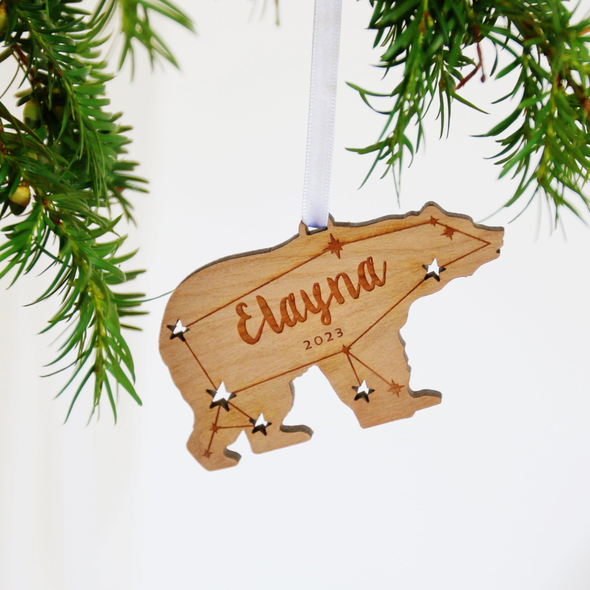Personalised wooden Christmas decoration in the shape of a polar bear