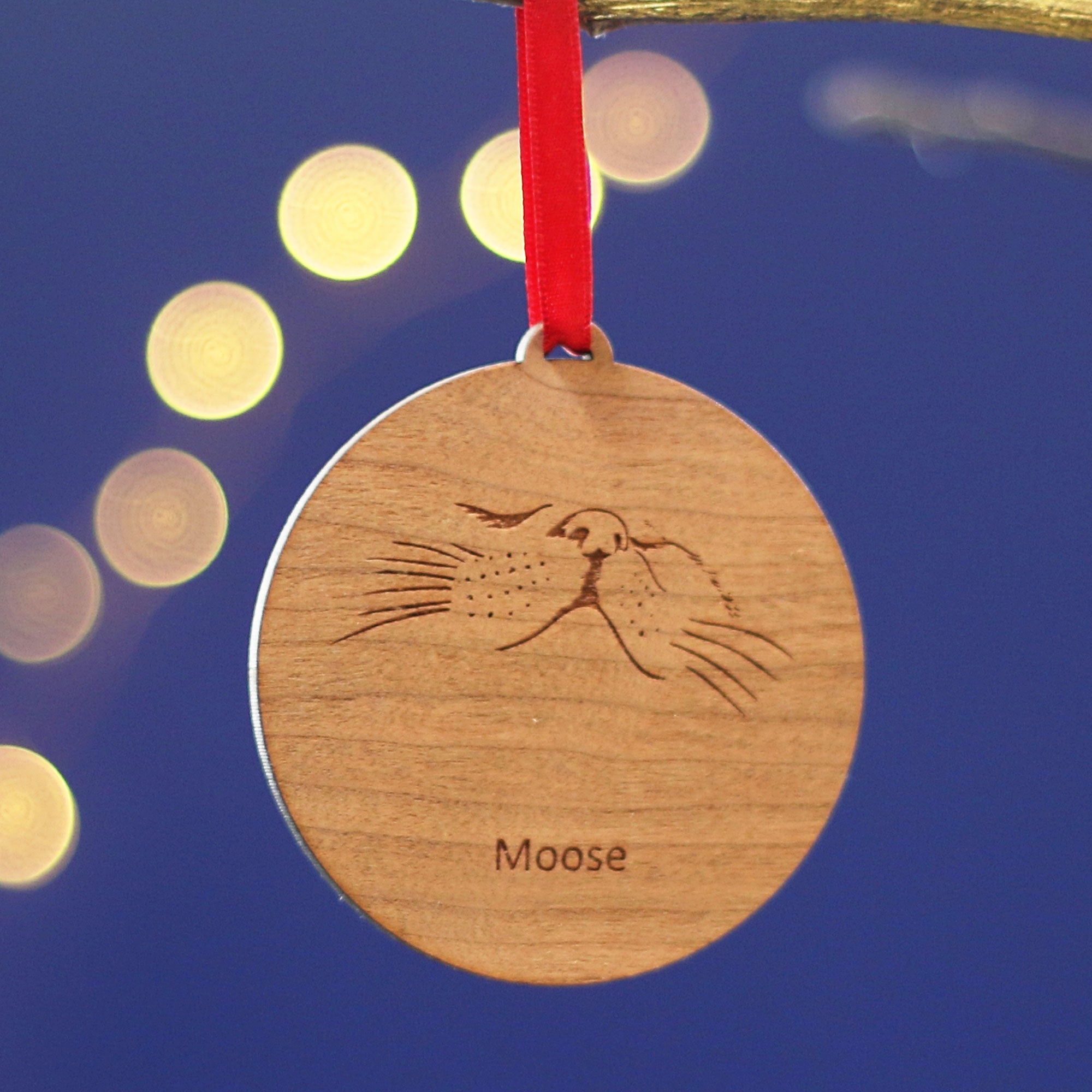 Personalised Wooden Cat Nose Christmas Tree Bauble