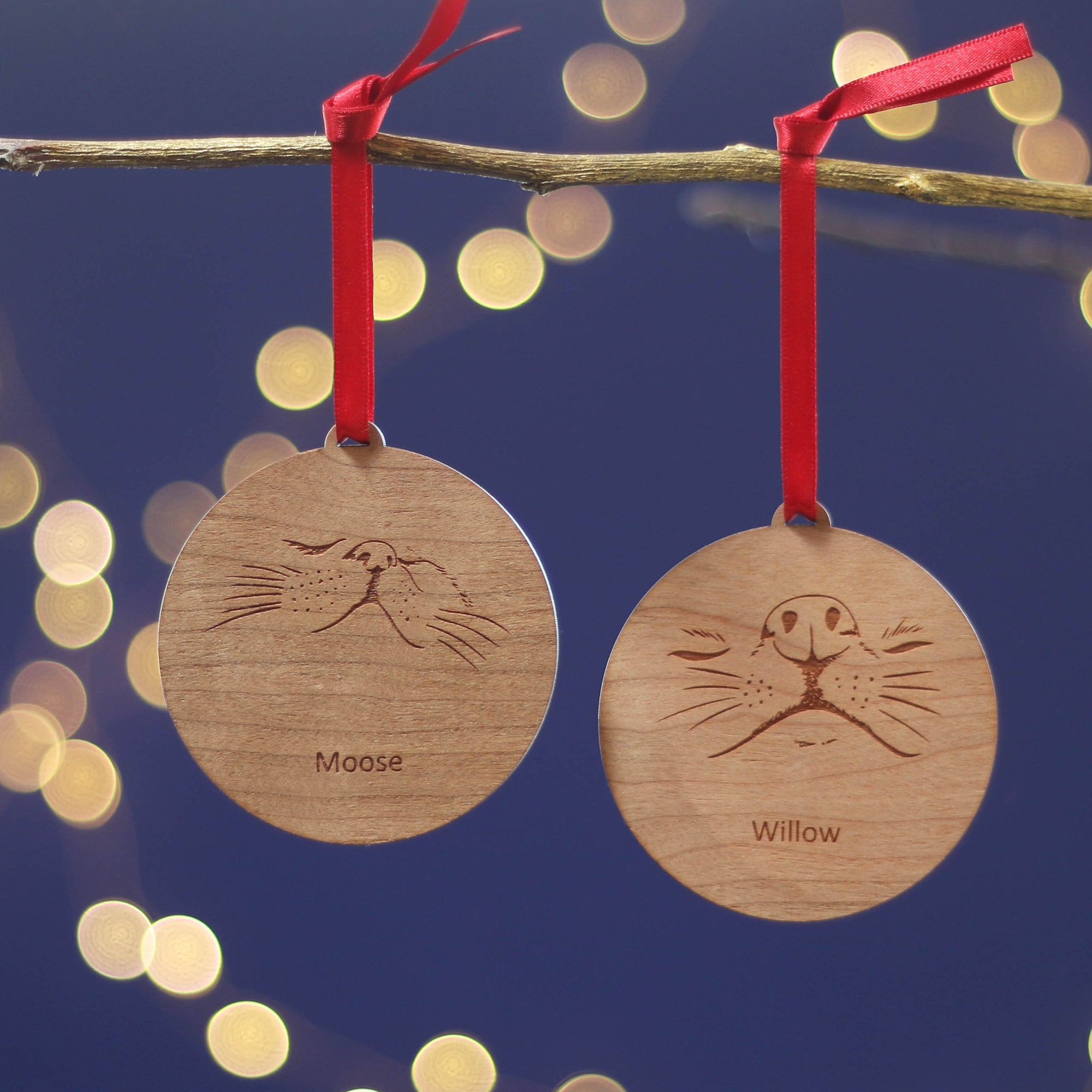 Personalised Wooden Cat Nose Christmas Tree Bauble