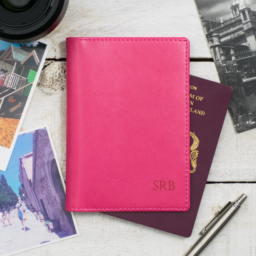 Raspberry Monogram Passport Cover
