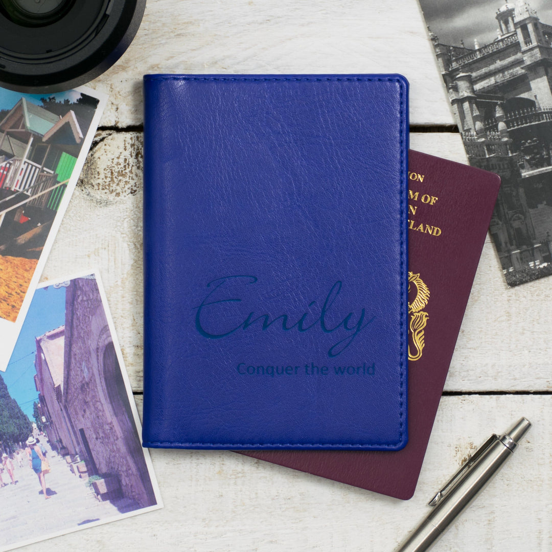 Royal Blue Script Passport Cover