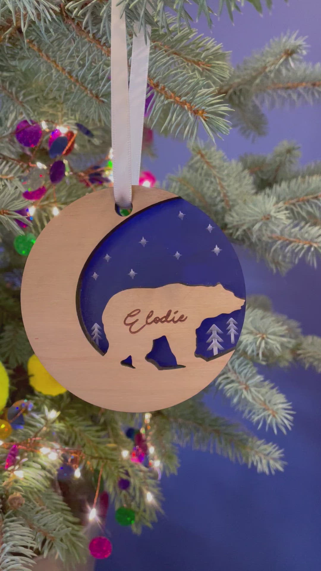 Starry Bear Wood Personalised Christmas Decoration