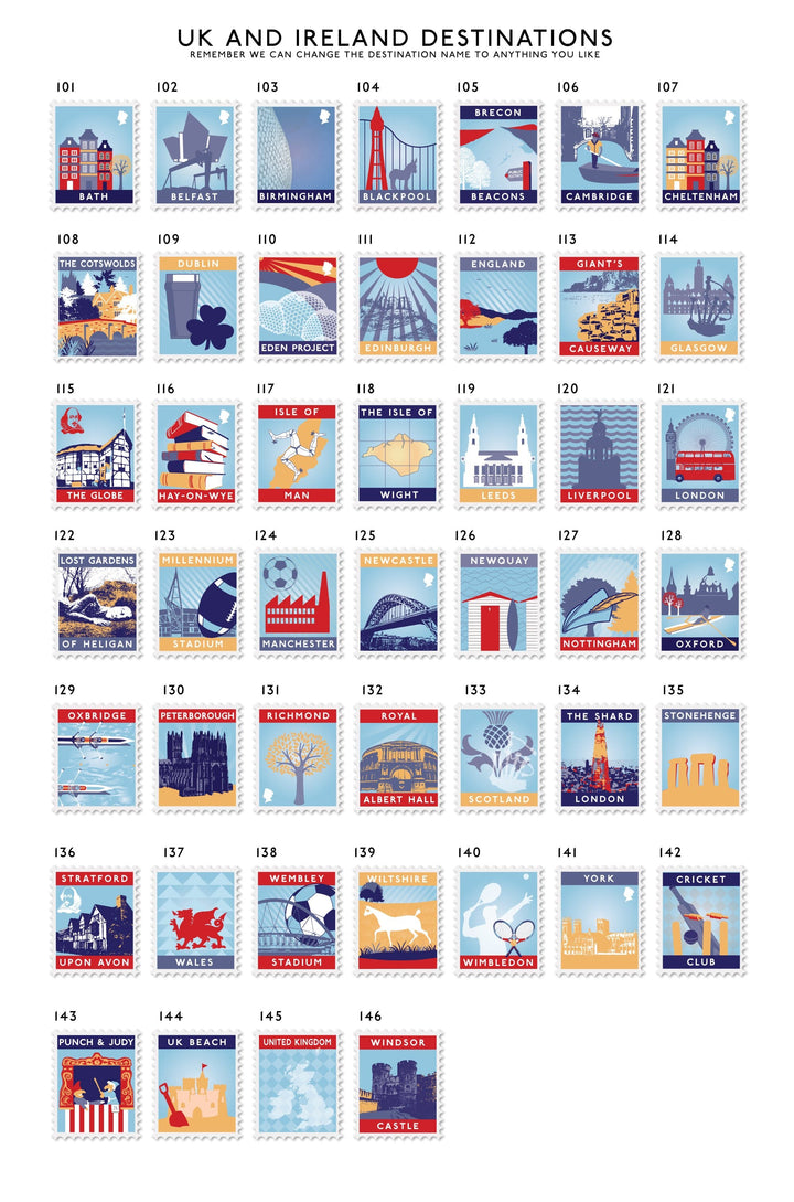 Nine Postage Stamp Destination Print  Print - Betsy Benn