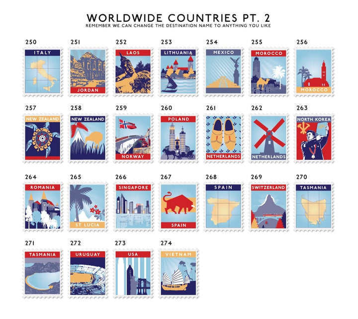 Nine Postage Stamp Destination Print  Print - Betsy Benn