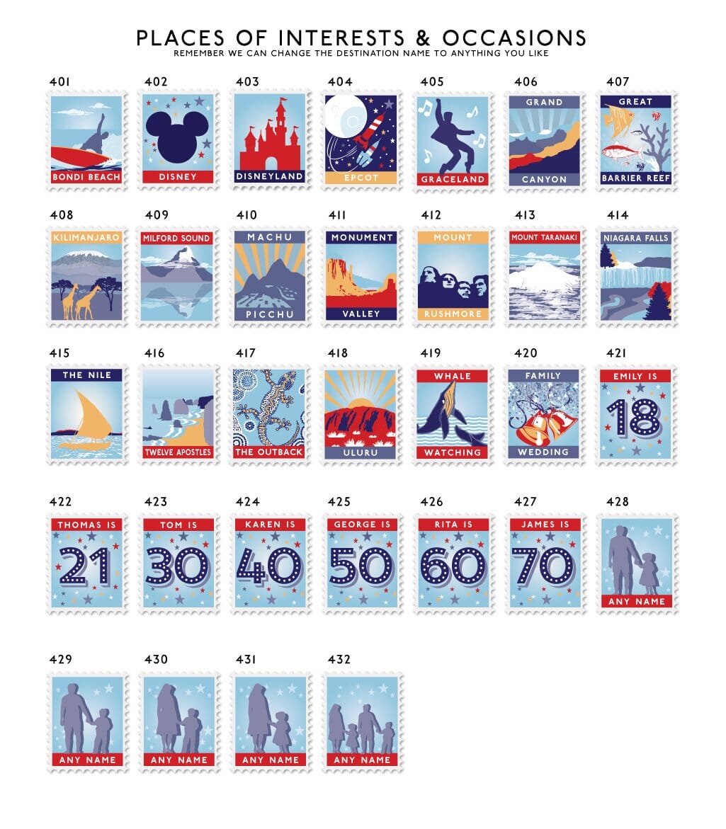 Nine Postage Stamp Destination Print  Print - Betsy Benn