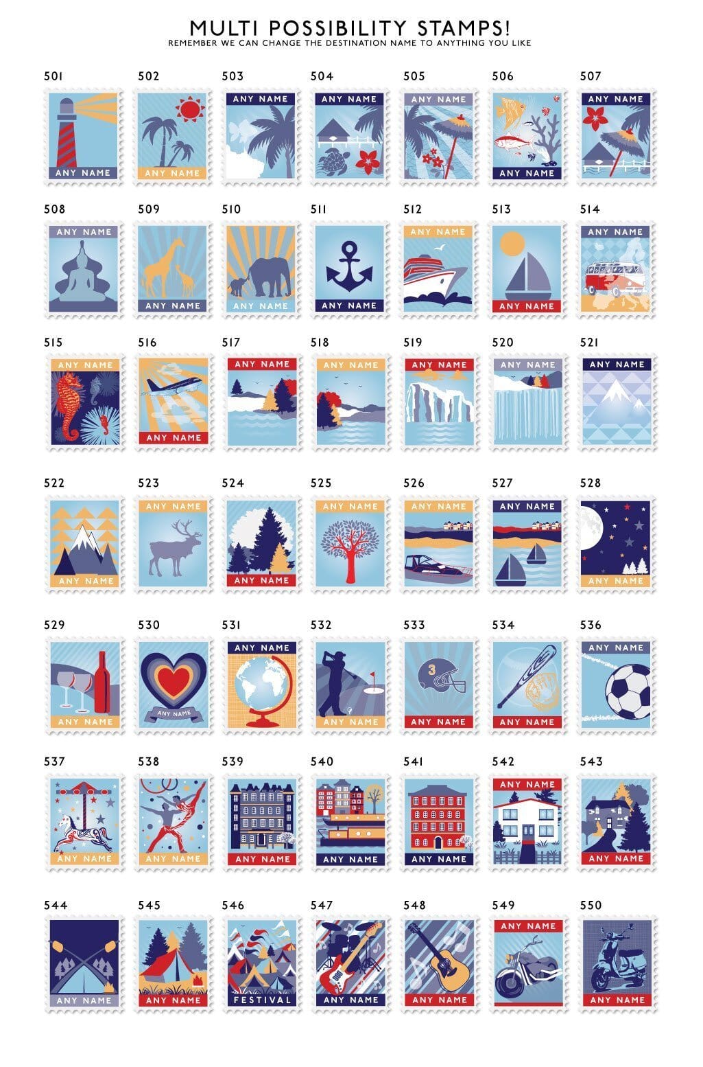 25th Anniversary Favourite Places Stamp Print  Print - Betsy Benn
