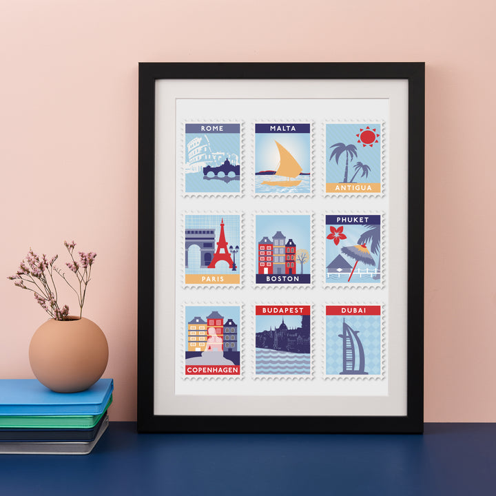Nine Postage Stamp Destination Print