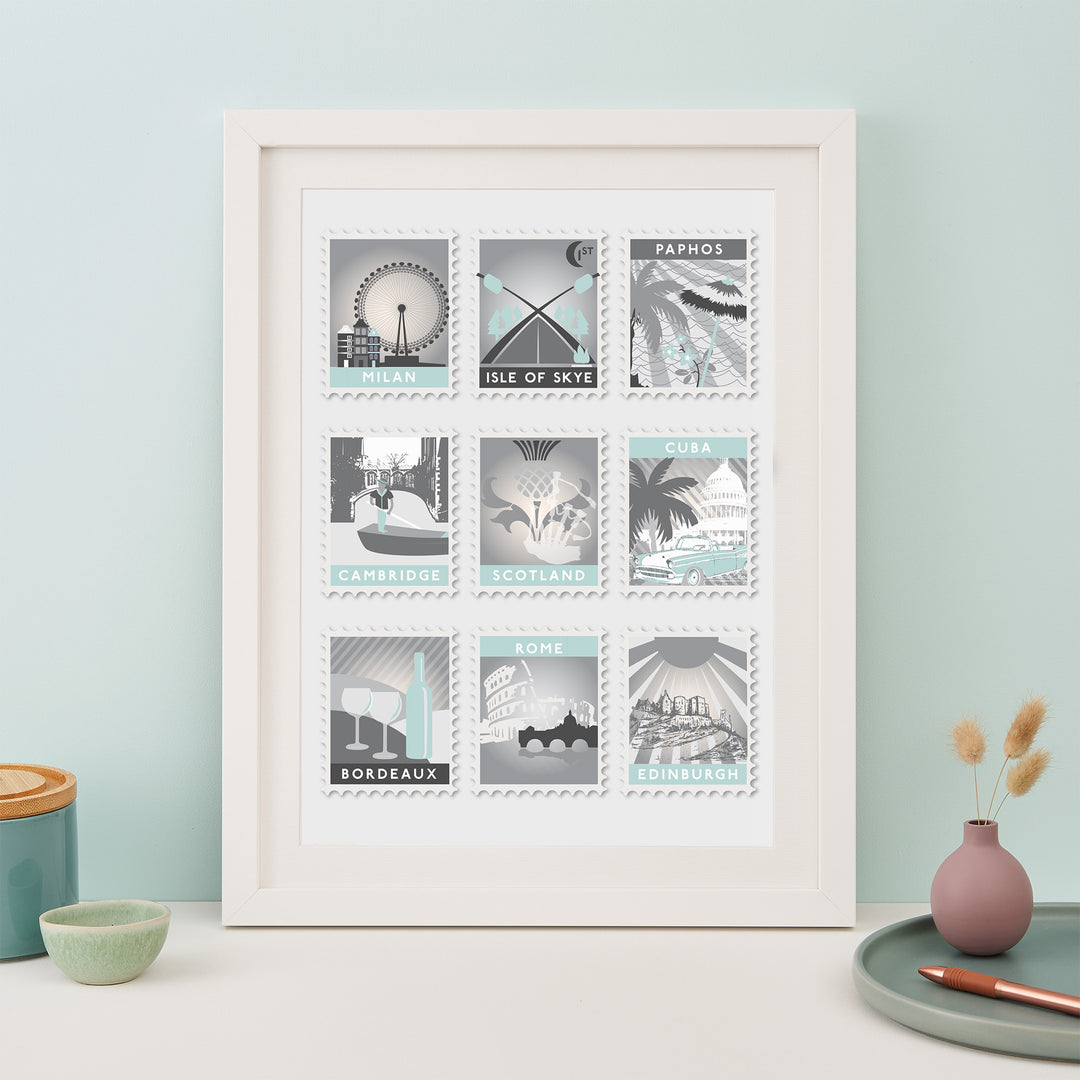 Nine Postage Stamp Destination Print