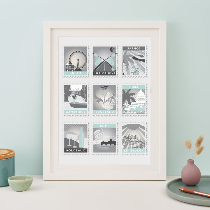 Nine Postage Stamp Destination Print