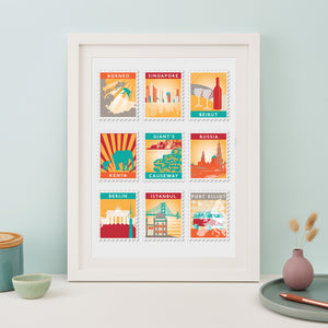 Nine Postage Stamp Destination Print