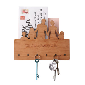 Family Silhouette Wooden Key Holder and Letter Rack