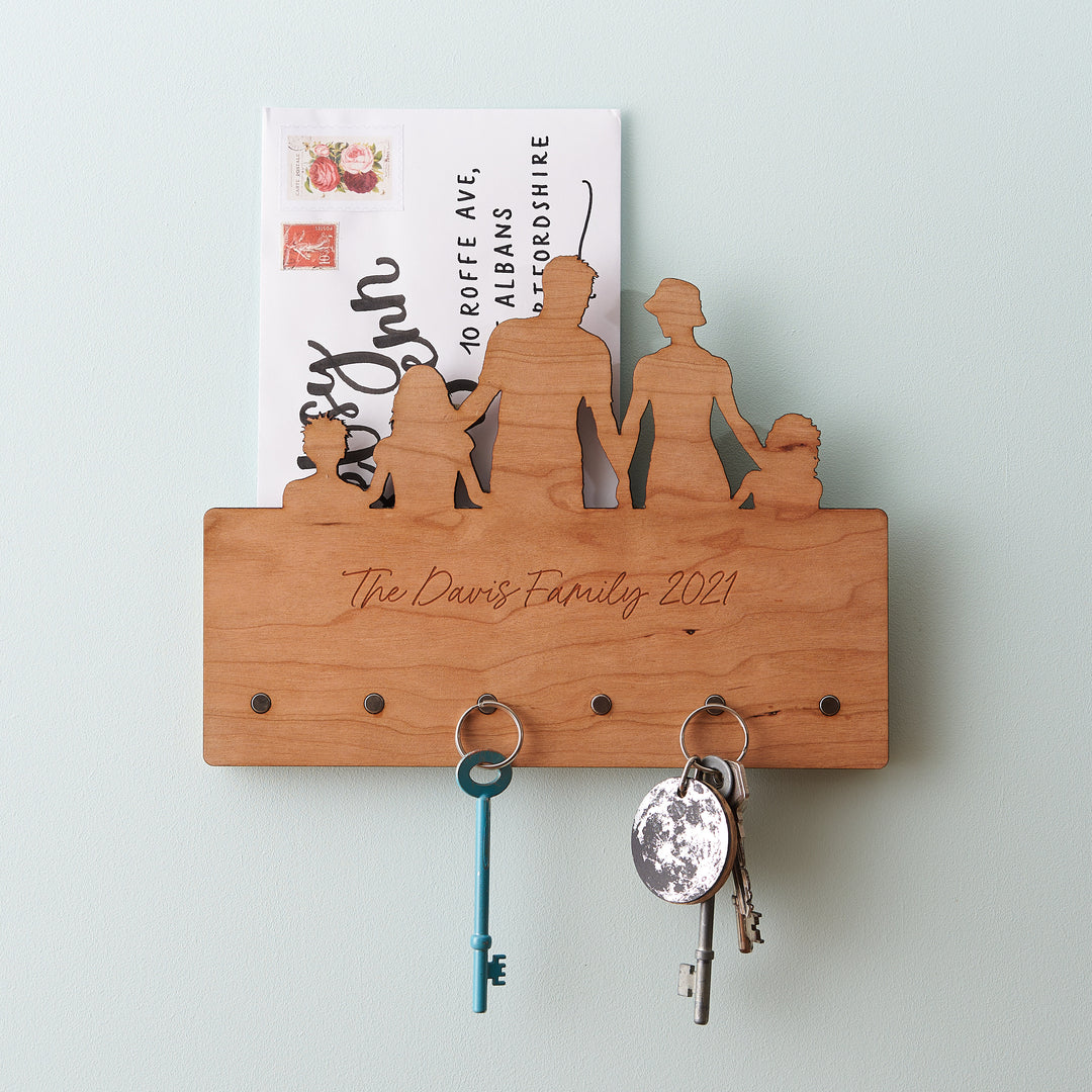 Family Silhouette Wooden Key Holder and Letter Rack