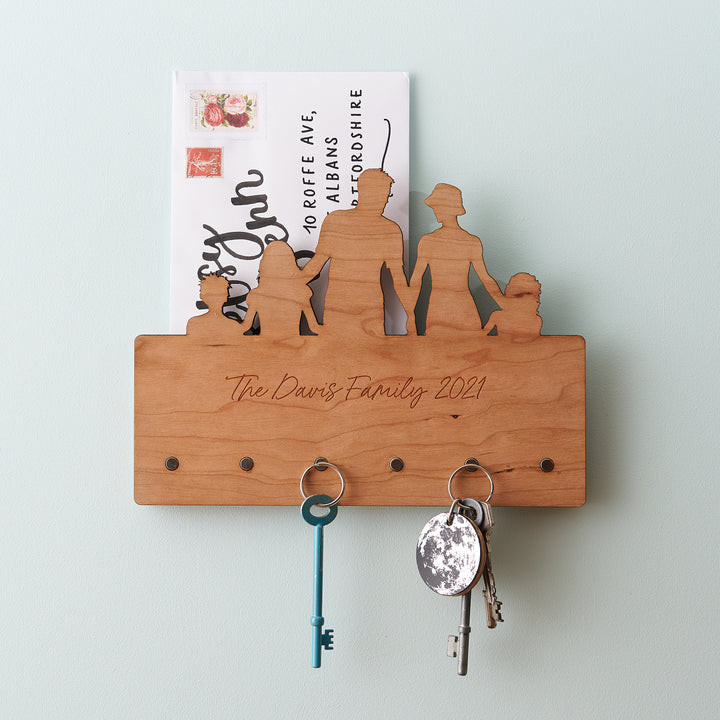Family Silhouette Wooden Key Holder and Letter Rack