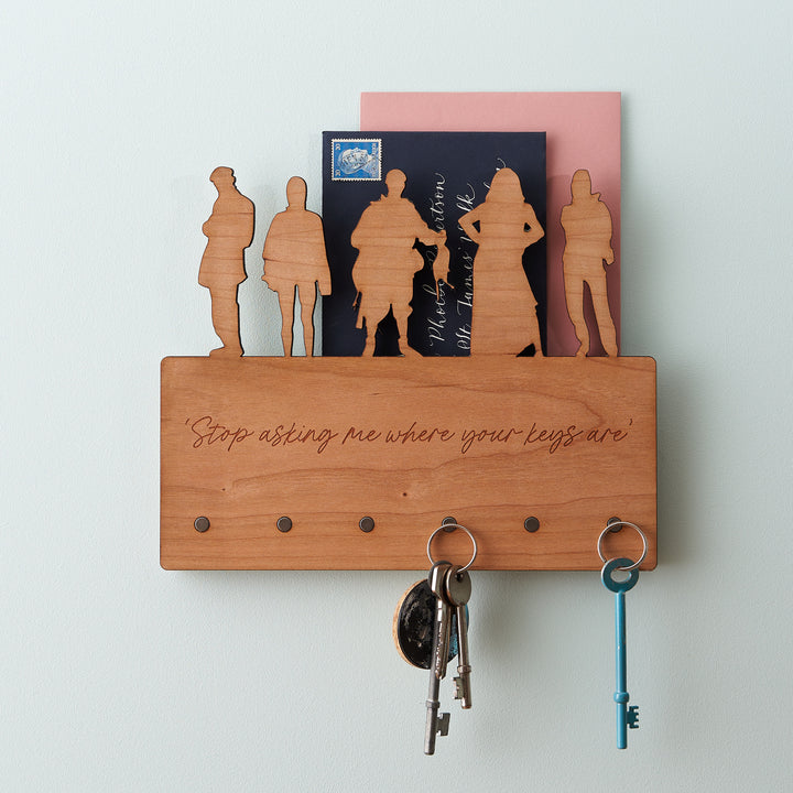 Family Silhouette Wooden Key Holder and Letter Rack