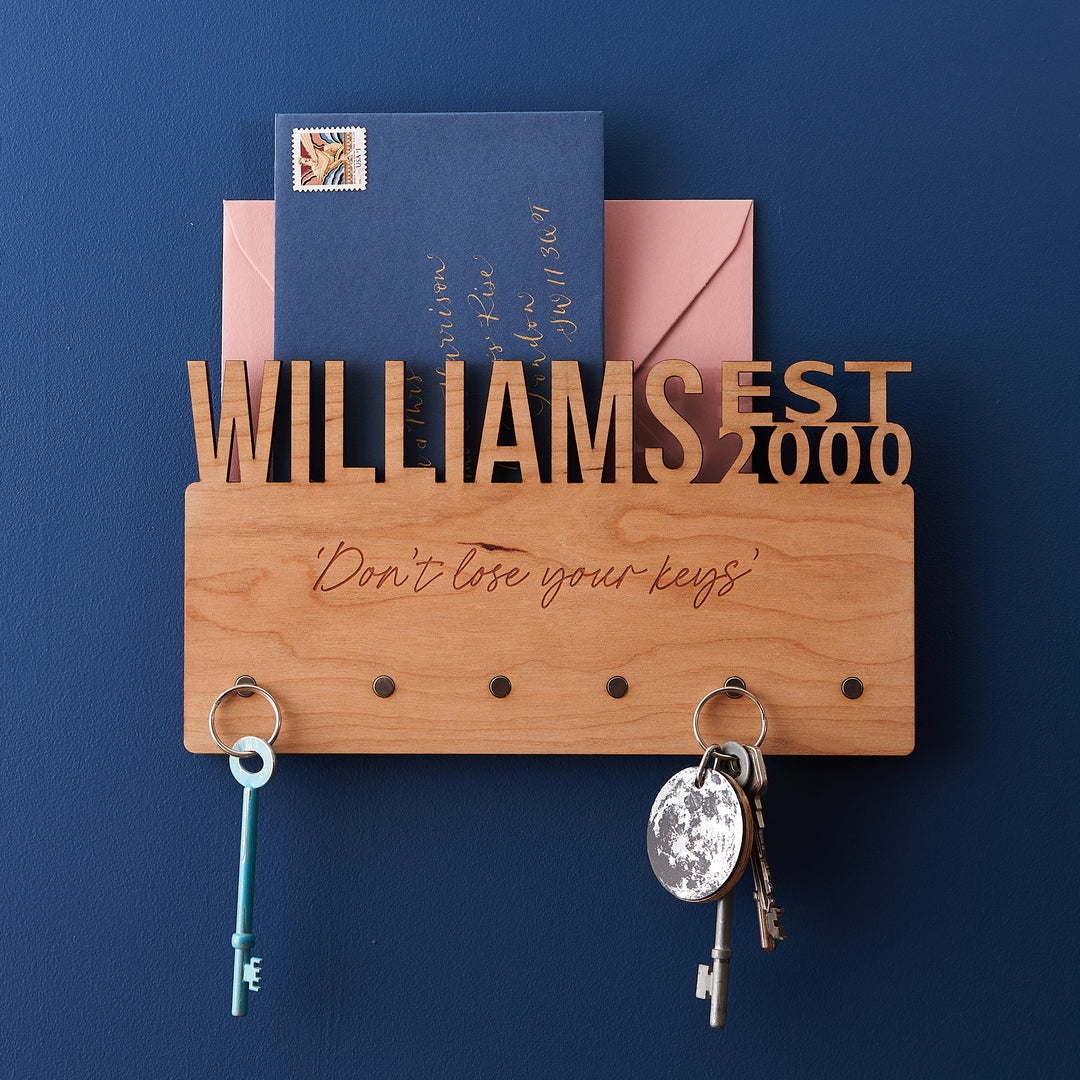 Personalised Family Name Wooden Key Holder and Letter Rack